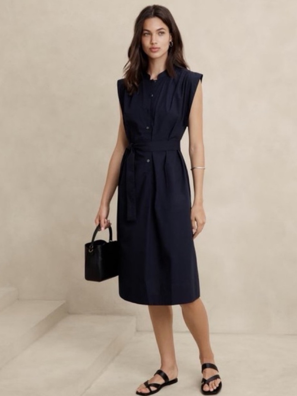 NWT! Banana Republic Preppy Navy Poplin Midi Shift Shirtdress Size M